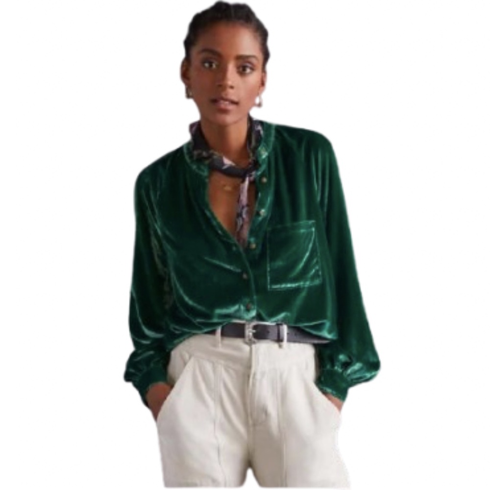 ANTHROPOLOGIE Pilcro Puff-Sleeved Velvet Buttondown